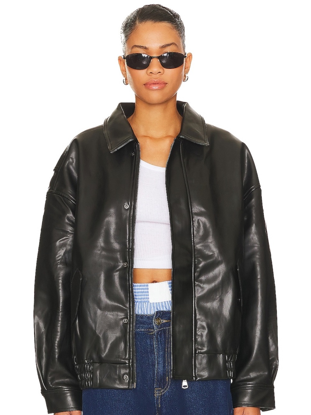 Lioness Black Faux Leather Bomber Jacket